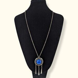 (2/$20) Dangling Blue Cabochon Pendant Necklace
